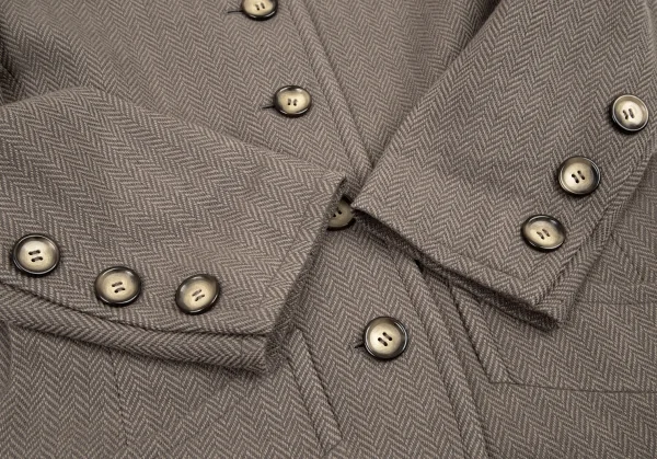 イヴサンローランYves Saint Laurent ウールヘリンボーンノーカラージャケット モスグレーM K-107973_006