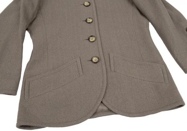 イヴサンローランYves Saint Laurent ウールヘリンボーンノーカラージャケット モスグレーM K-107973_008