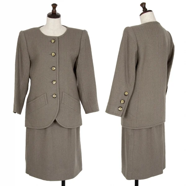 イヴサンローランYves Saint Laurent ウールヘリンボーンスカート モスグレーM K-107974_013