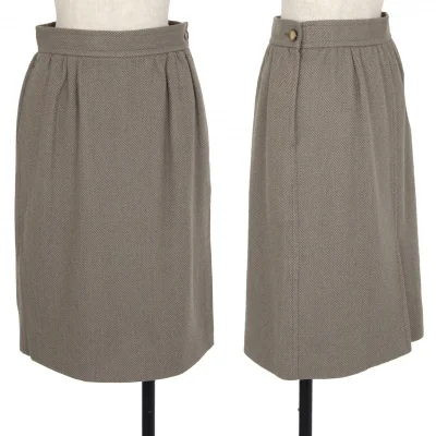 イヴサンローランYves Saint Laurent ウールヘリンボーンスカート モスグレー