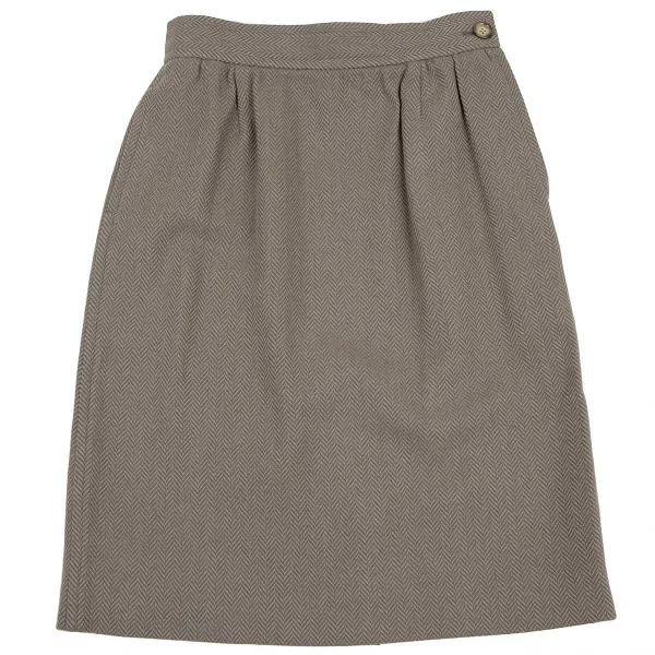 イヴサンローランYves Saint Laurent ウールヘリンボーンスカート モスグレーM K-107974_002