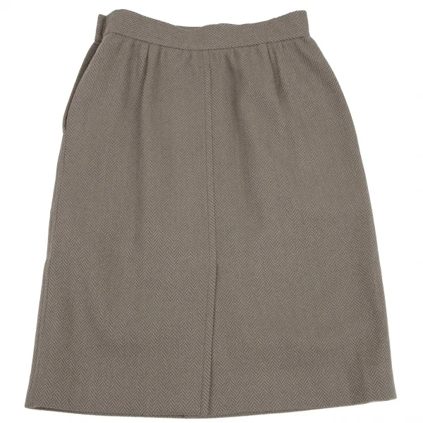 イヴサンローランYves Saint Laurent ウールヘリンボーンスカート モスグレーM K-107974_008