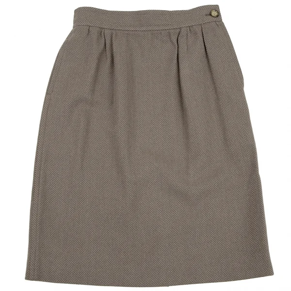 イヴサンローランYves Saint Laurent ウールヘリンボーンノーカラーセットアップスーツ モスグレーM K-107975_010