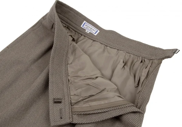 イヴサンローランYves Saint Laurent ウールヘリンボーンノーカラーセットアップスーツ モスグレーM K-107975_013