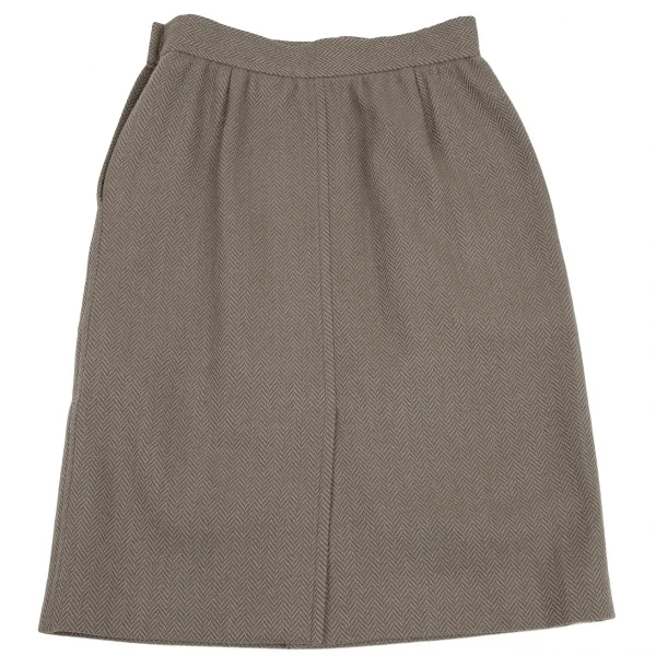 イヴサンローランYves Saint Laurent ウールヘリンボーンノーカラーセットアップスーツ モスグレーM K-107975_015