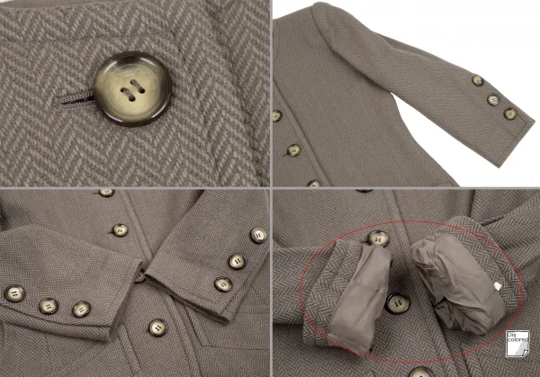 イヴサンローランYves Saint Laurent ウールヘリンボーンノーカラーセットアップスーツ モスグレーM K-107975_005