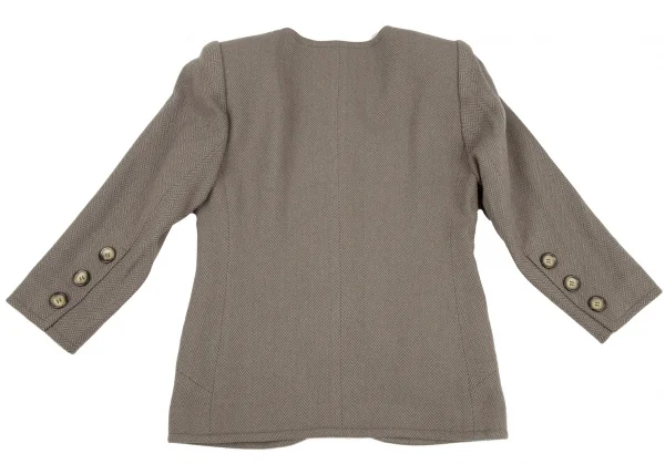 イヴサンローランYves Saint Laurent ウールヘリンボーンノーカラーセットアップスーツ モスグレーM K-107975_008