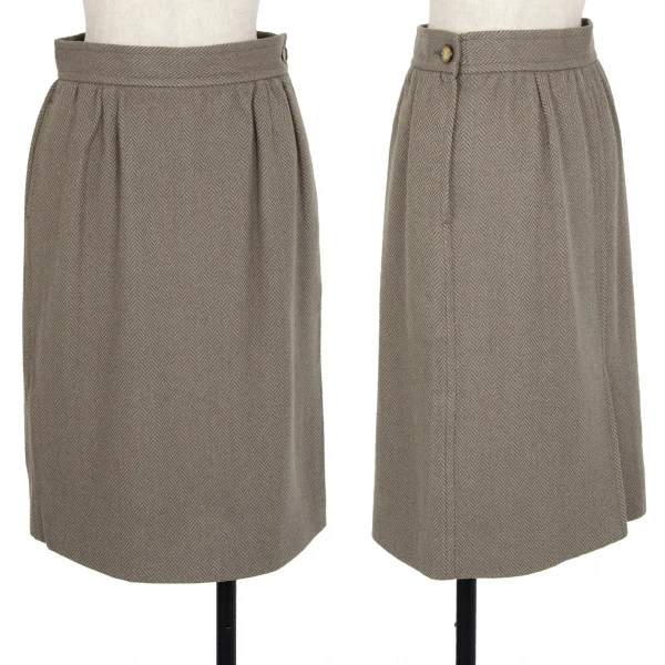 イヴサンローランYves Saint Laurent ウールヘリンボーンノーカラーセットアップスーツ モスグレーM K-107975_009