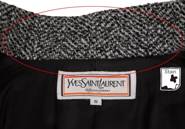 イヴサンローランYves Saint Laurent ツイードスタンドカラーダブルコート 白黒グレーS K-107976_011