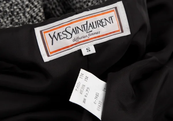 イヴサンローランYves Saint Laurent ツイードスタンドカラーダブルコート 白黒グレーS K-107976_015