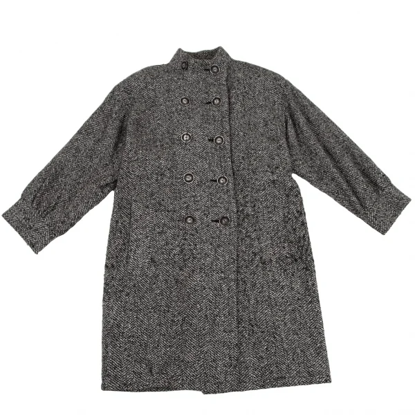 イヴサンローランYves Saint Laurent ツイードスタンドカラーダブルコート 白黒グレーS K-107976_002