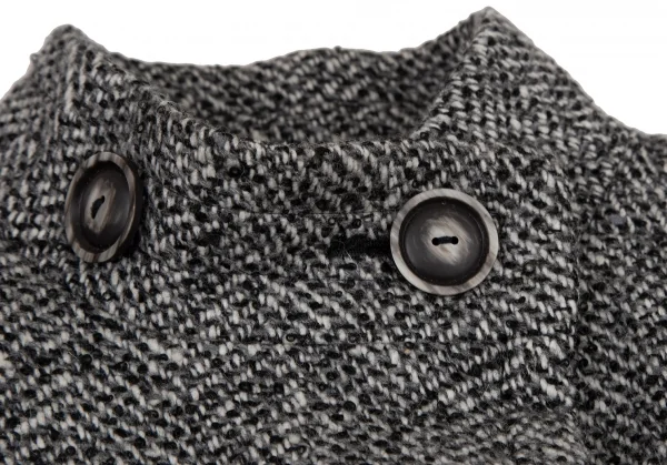 イヴサンローランYves Saint Laurent ツイードスタンドカラーダブルコート 白黒グレーS K-107976_004