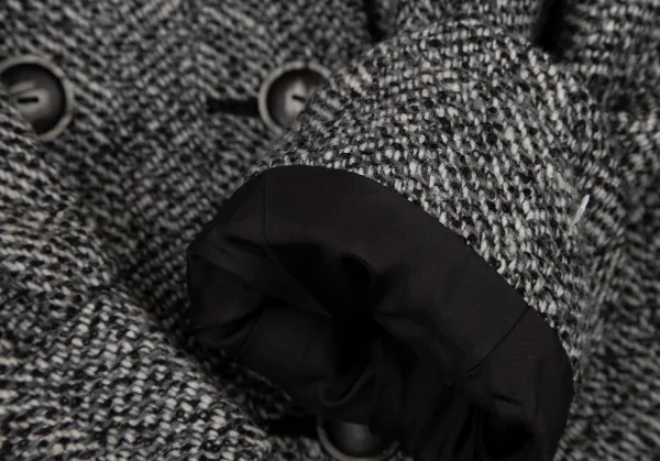 イヴサンローランYves Saint Laurent ツイードスタンドカラーダブルコート 白黒グレーS K-107976_007