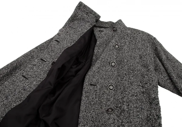 イヴサンローランYves Saint Laurent ツイードスタンドカラーダブルコート 白黒グレーS K-107976_009