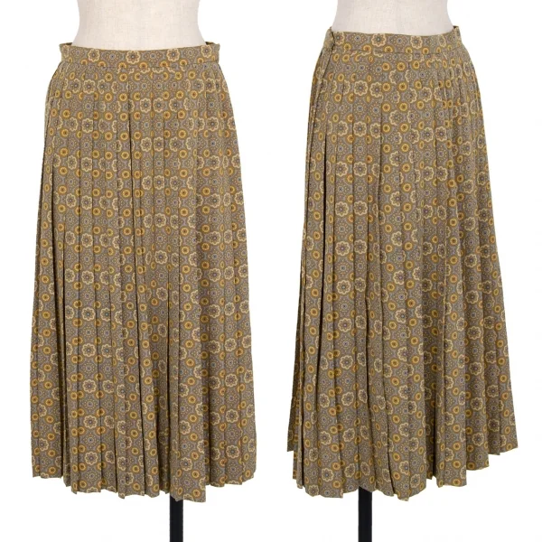 バーバリーズBurberrys' ダマスクプリントプリーツスカート からしグレー11 K-107980_001