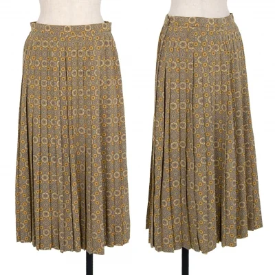 バーバリーズBurberrys' ダマスクプリントプリーツスカート からしグレー