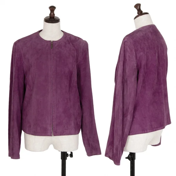 Kオブクリツィア K OF KRIZIA シープスウェードジップアップノーカラージャケット 紫42 K-107985_001