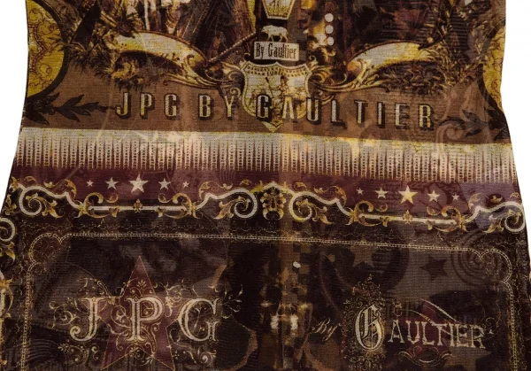 ジャンポールゴルチエJean Paul GAULTIER PARIS インディアングラフィックプリントパワーネットカーディガン ベージュ40 K-108021_014