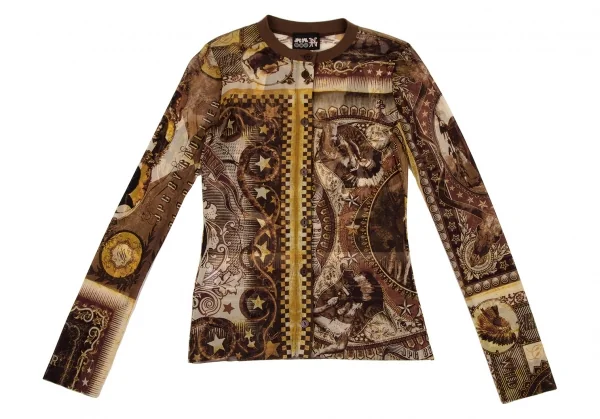 ジャンポールゴルチエJean Paul GAULTIER PARIS インディアングラフィックプリントパワーネットカーディガン ベージュ40 K-108021_002