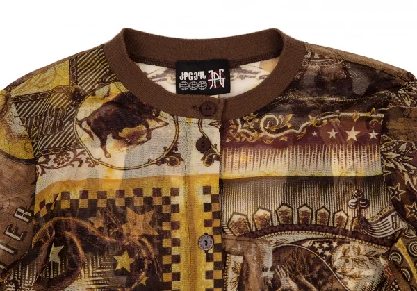 ジャンポールゴルチエJean Paul GAULTIER PARIS インディアングラフィックプリントパワーネットカーディガン ベージュ40 K-108021_003