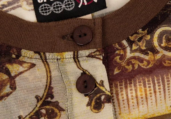 ジャンポールゴルチエJean Paul GAULTIER PARIS インディアングラフィックプリントパワーネットカーディガン ベージュ40 K-108021_004