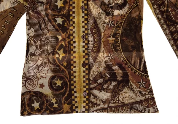 ジャンポールゴルチエJean Paul GAULTIER PARIS インディアングラフィックプリントパワーネットカーディガン ベージュ40 K-108021_007