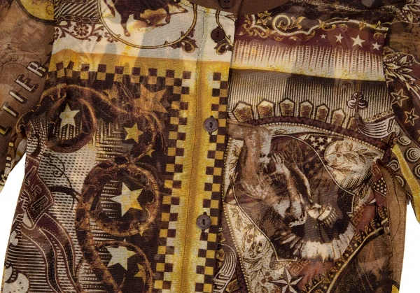 ジャンポールゴルチエJean Paul GAULTIER PARIS インディアングラフィックプリントパワーネットカーディガン ベージュ40 K-108021_009