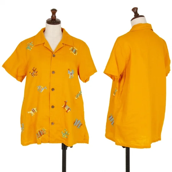 ハイスポーティングギア ミヤケデザインスタジオHAI SPORTING GEAR MIYAKE DESIGN STUDIO コットンリネン刺繍オープンカラーシャツ マスタードM K-108038_001