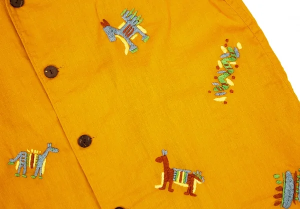 ハイスポーティングギア ミヤケデザインスタジオHAI SPORTING GEAR MIYAKE DESIGN STUDIO コットンリネン刺繍オープンカラーシャツ マスタードM K-108038_010