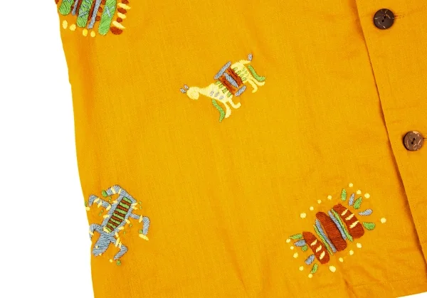 ハイスポーティングギア ミヤケデザインスタジオHAI SPORTING GEAR MIYAKE DESIGN STUDIO コットンリネン刺繍オープンカラーシャツ マスタードM K-108038_012