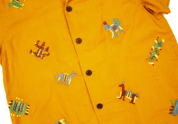 ハイスポーティングギア ミヤケデザインスタジオHAI SPORTING GEAR MIYAKE DESIGN STUDIO コットンリネン刺繍オープンカラーシャツ マスタードM K-108038_008