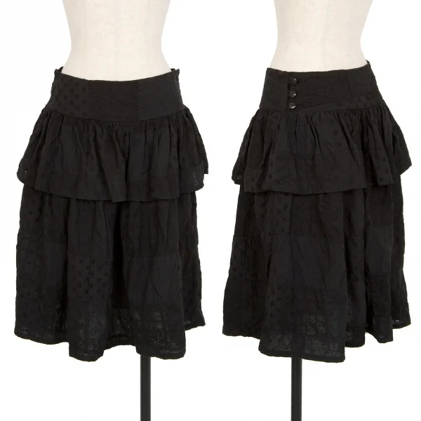 リミフゥLIMI feu エンブロイダリーレースパッチワーク切替スカート 黒S K-108060_001