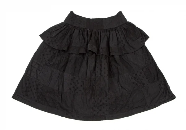 リミフゥLIMI feu エンブロイダリーレースパッチワーク切替スカート 黒S K-108060_002