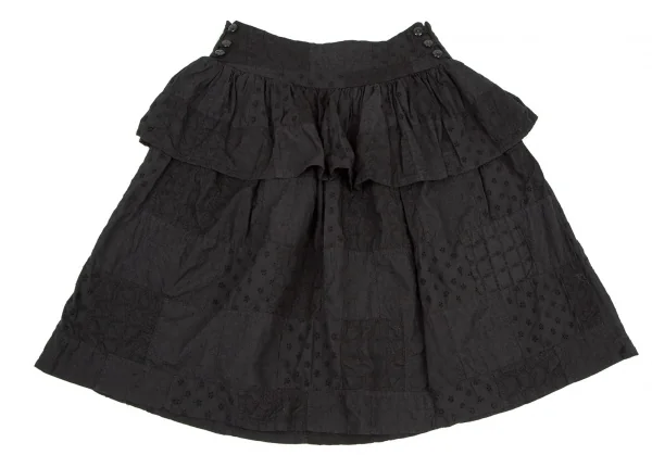 リミフゥLIMI feu エンブロイダリーレースパッチワーク切替スカート 黒S K-108060_009