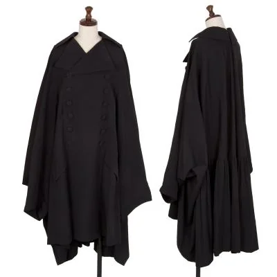 ヨウジヤマモト ファムYohji Yamamoto FEMME ウールコットンギャバギャザー切替ボリュームダブルコート