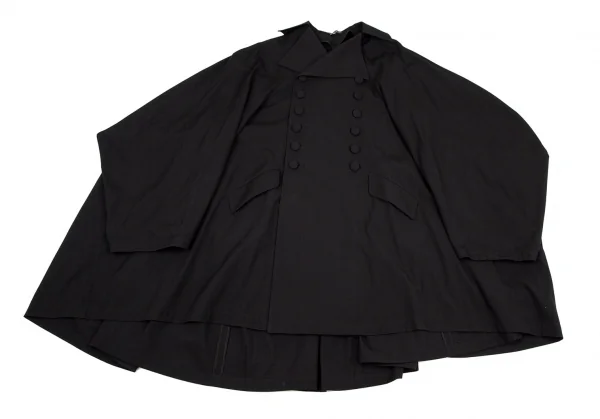ヨウジヤマモト ファムYohji Yamamoto FEMME ウールコットンギャバギャザー切替ボリュームダブルコート 黒2 K-108061_002