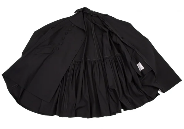 ヨウジヤマモト ファムYohji Yamamoto FEMME ウールコットンギャバギャザー切替ボリュームダブルコート 黒2 K-108061_011