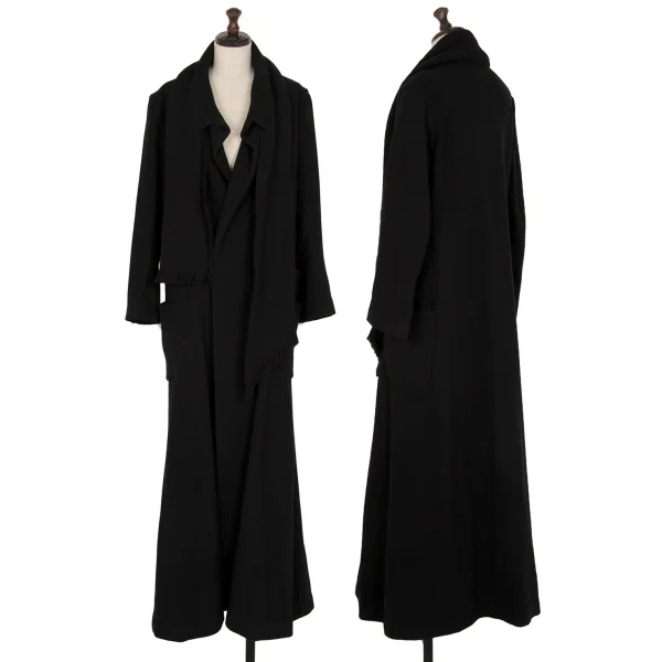 ヨウジヤマモト ファムYohji Yamamoto FEMME ストールカラーデザインロングコート 黒1 K-108064_001