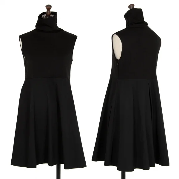 Yohji Yamamoto FEMME High Neck Knit Switching Gabardine Tunic Black 1 K-108072_001