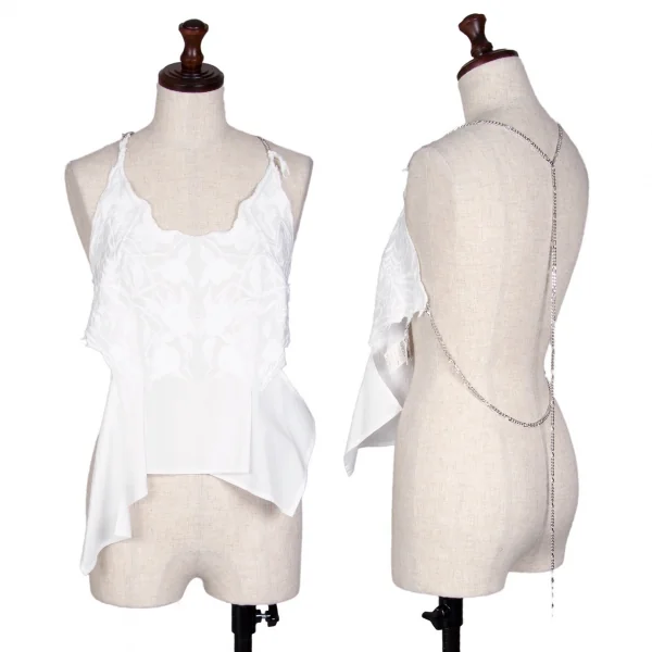 ヨウジヤマモト ファムYohji Yamamoto FEMME ボタニカル刺繍チェーンストラップベスト 白1 K-108073_001