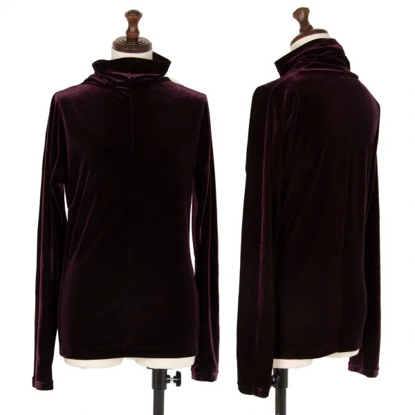 ヨウジヤマモト ファムYohji Yamamoto FEMME裾ホックデザインストレッチベロアカットソー ボルドーM K-108076_001