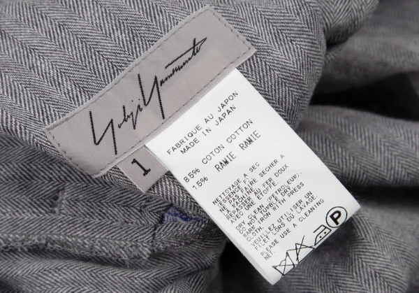 ヨウジヤマモト ファムYohji Yamamoto FEMME コットンリネンヘリングボーンアシンメトリーサルエルパンツ グレー1 K-108088_011