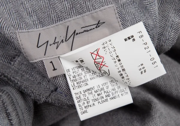 ヨウジヤマモト ファムYohji Yamamoto FEMME コットンリネンヘリングボーンアシンメトリーサルエルパンツ グレー1 K-108088_012