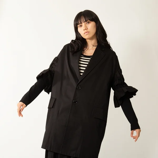 レギュレーション ヨウジヤマモトREGULATION Yohji Yamamoto コットンギャザースリーブオーバーサイズコート 黒2 K-108092_017