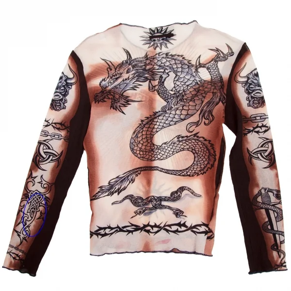 ジャンポールゴルチエ マイユJean Paul GAULTIER MAILLE タトゥープリントパワーネットカットソー 茶クリーム他S K-108104_013