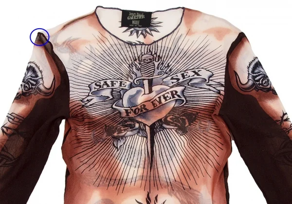ジャンポールゴルチエ マイユJean Paul GAULTIER MAILLE タトゥープリントパワーネットカットソー 茶クリーム他S K-108104_003