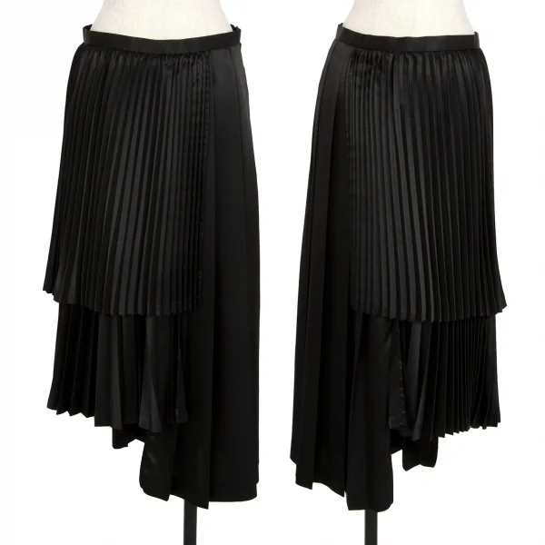 ノアール ケイ ニノミヤnoir kei ninomiya 光沢ポリレイヤードプリーツスカート 黒M K-108110_001