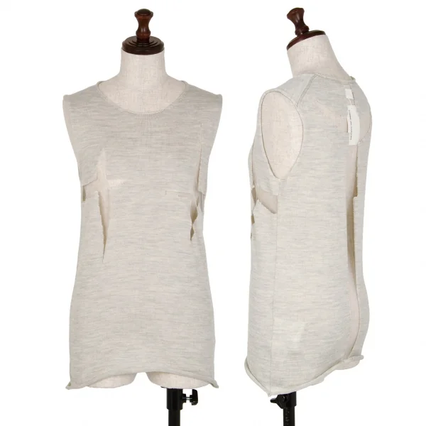 新品!コムデギャルソンCOMME des GARCONS メッシュ切替ノースリーブニットトップス ライトグレーS K-108157_001