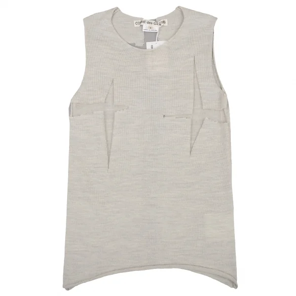 新品!コムデギャルソンCOMME des GARCONS メッシュ切替ノースリーブニットトップス ライトグレーS K-108157_002