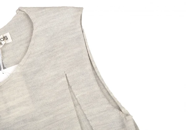 新品!コムデギャルソンCOMME des GARCONS メッシュ切替ノースリーブニットトップス ライトグレーS K-108157_004